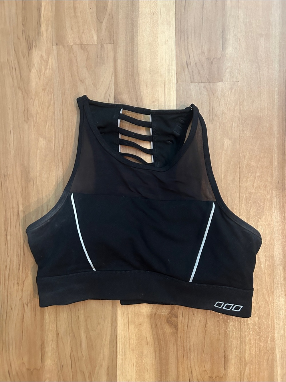 Lorna Jane Black High-Neck Strappy Back Sports Bralette with Reflective Trim